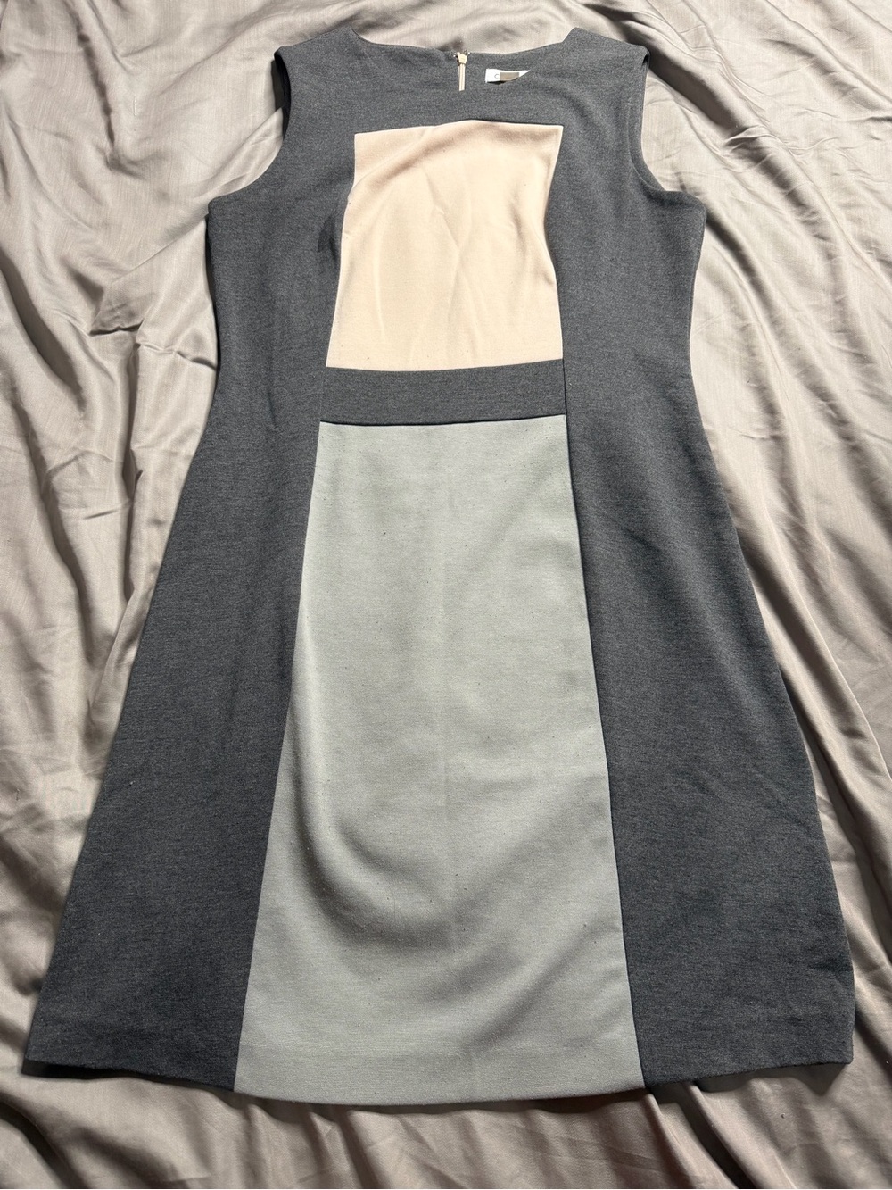 Calvin Klein Gray Colorblock Mini Dress with Cream and Light Gray Panels